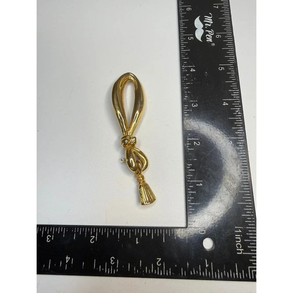 Vintage Gold Tone Knot Tassel Brooch Statement Pin Long Dangle Drop